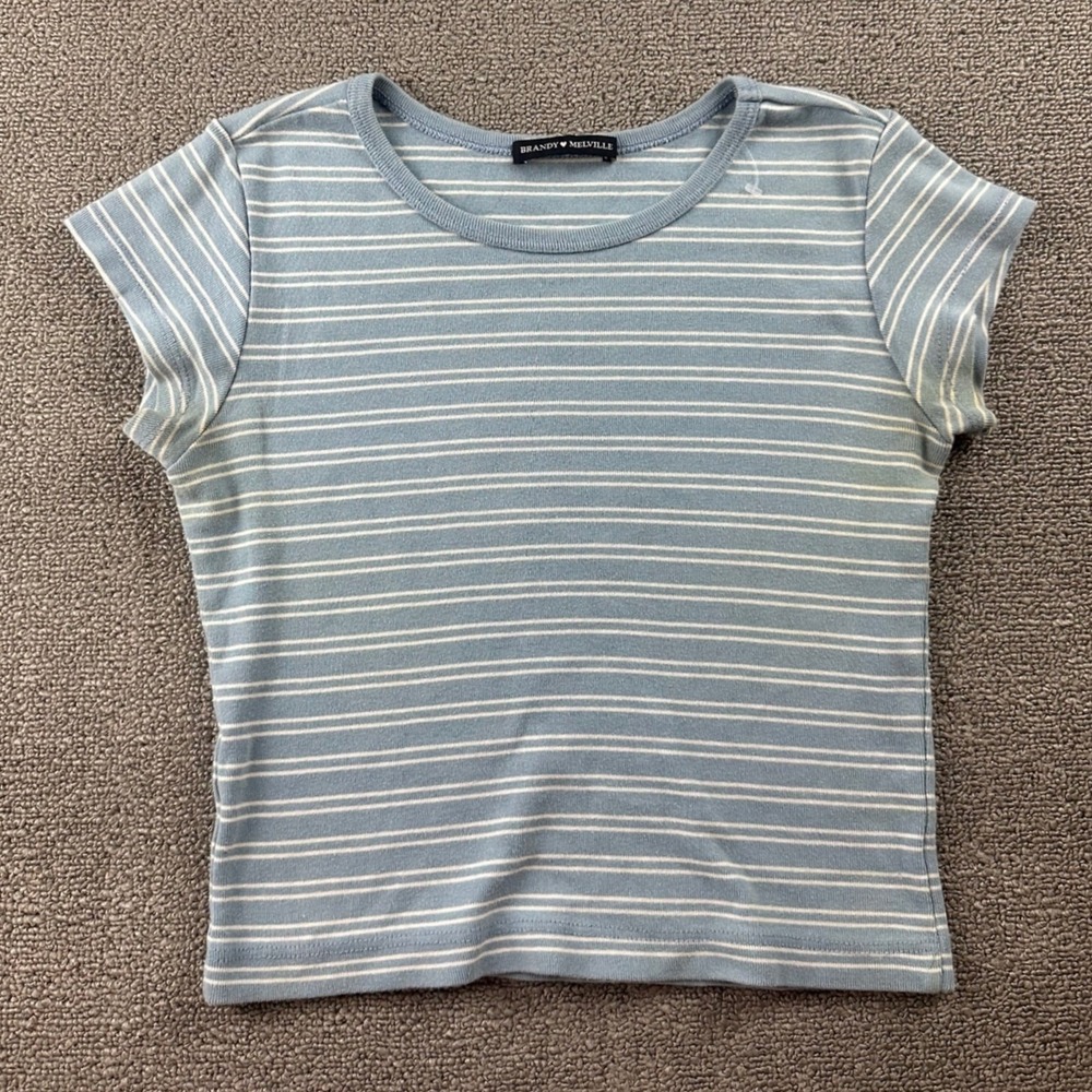 Brandy‎ Melville Cropped Top Women One Size Blue Ashlyn Striped Cotton Preppy